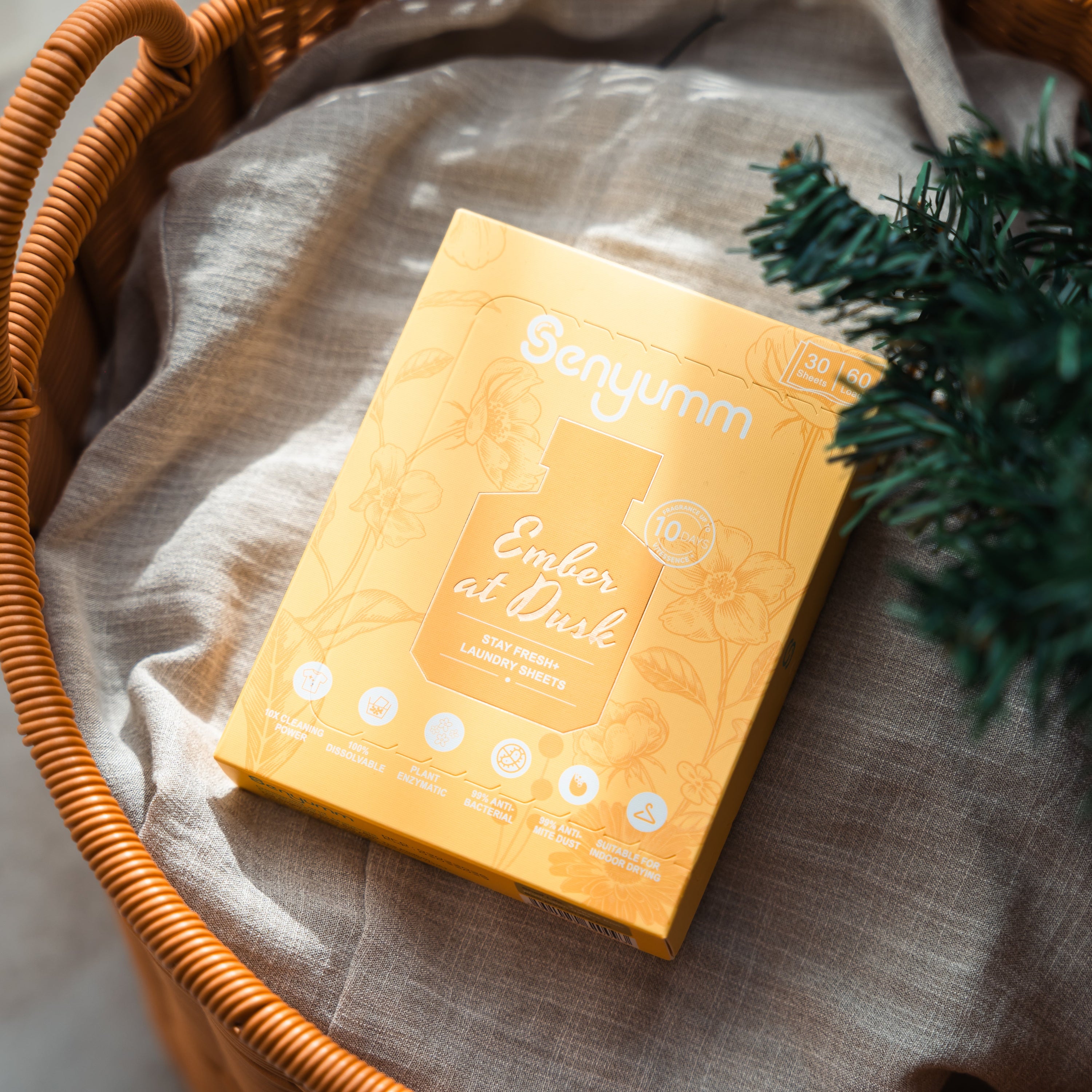 Senyumm Ember at Dusk fine fragrance laundry sheet box — Stay Fresh+ formula