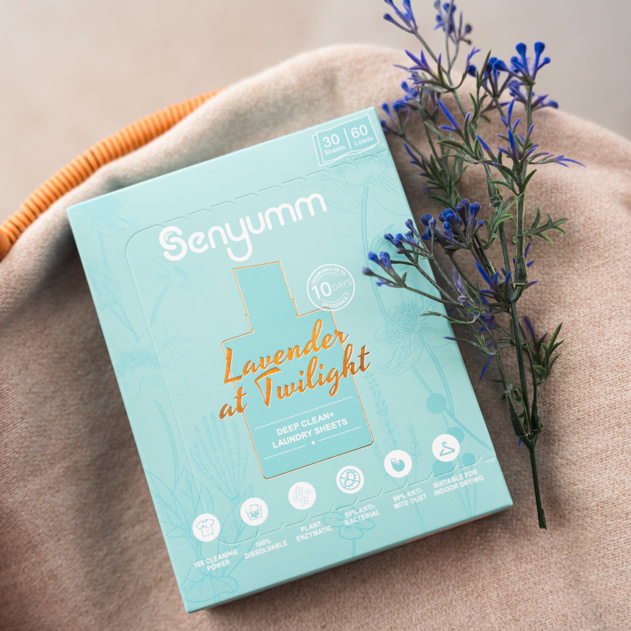 Senyumm Lavender at Twilight fine fragrance laundry sheet box — Deep Clean+ formula