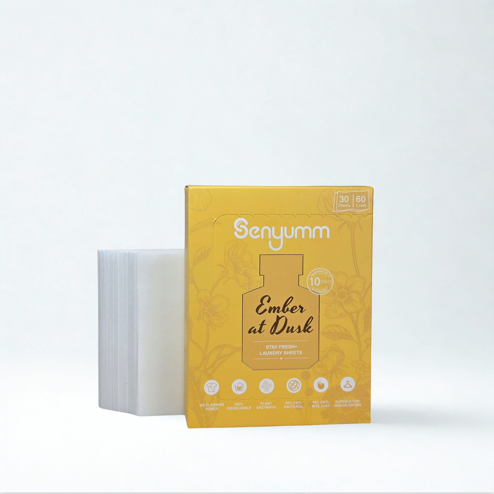 Senyumm Ember at Dusk laundry sheets — fine fragrance fabric care Malaysia