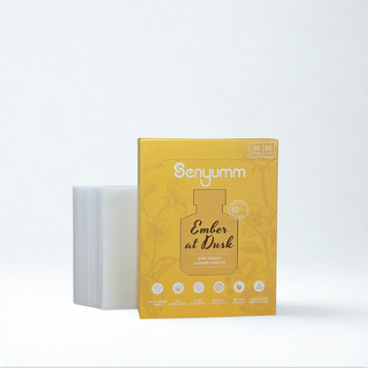 Senyumm Ember at Dusk laundry sheets — fine fragrance fabric care Malaysia