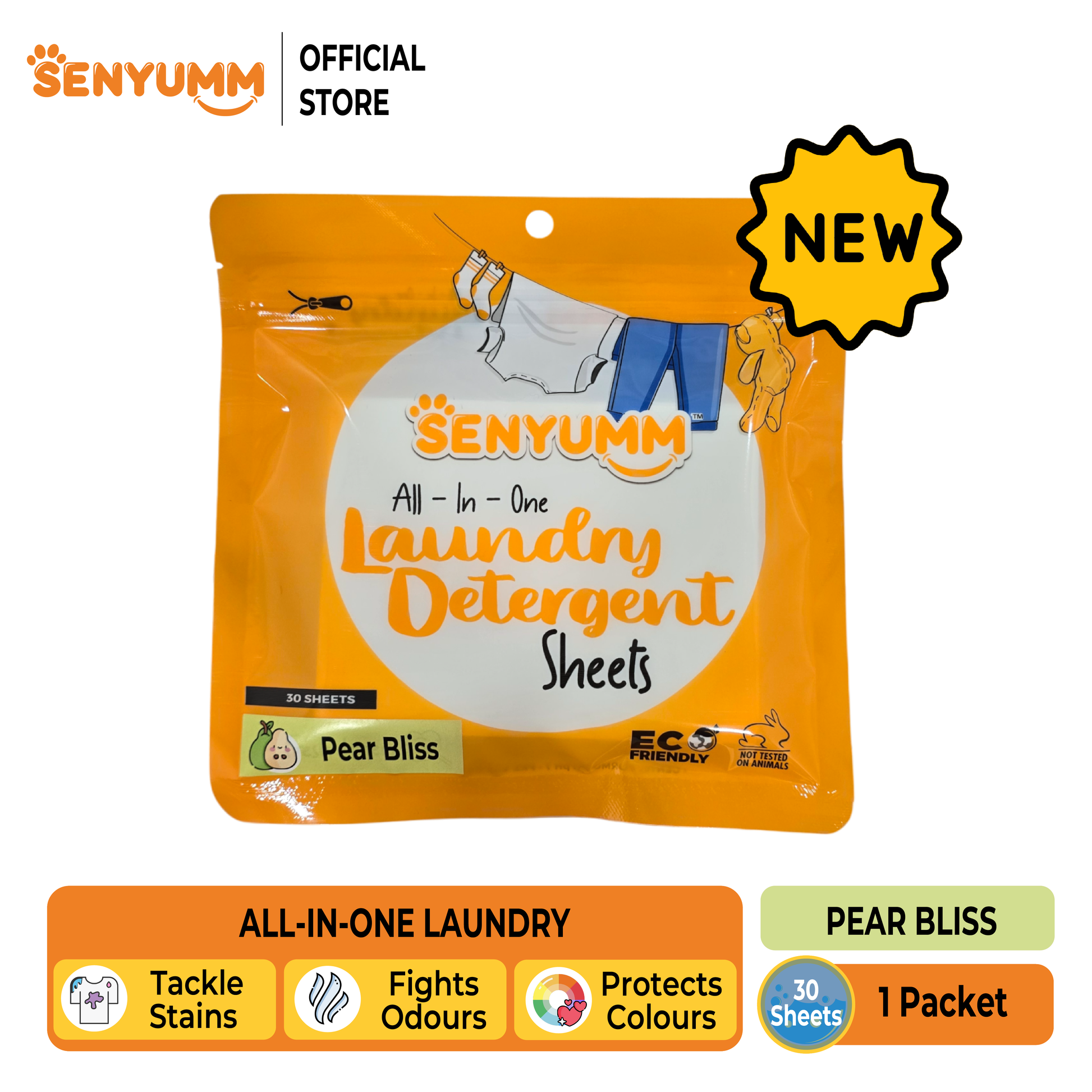 SENYUMM Eco-friendly Laundry Detergent Sheets - Pear Bliss