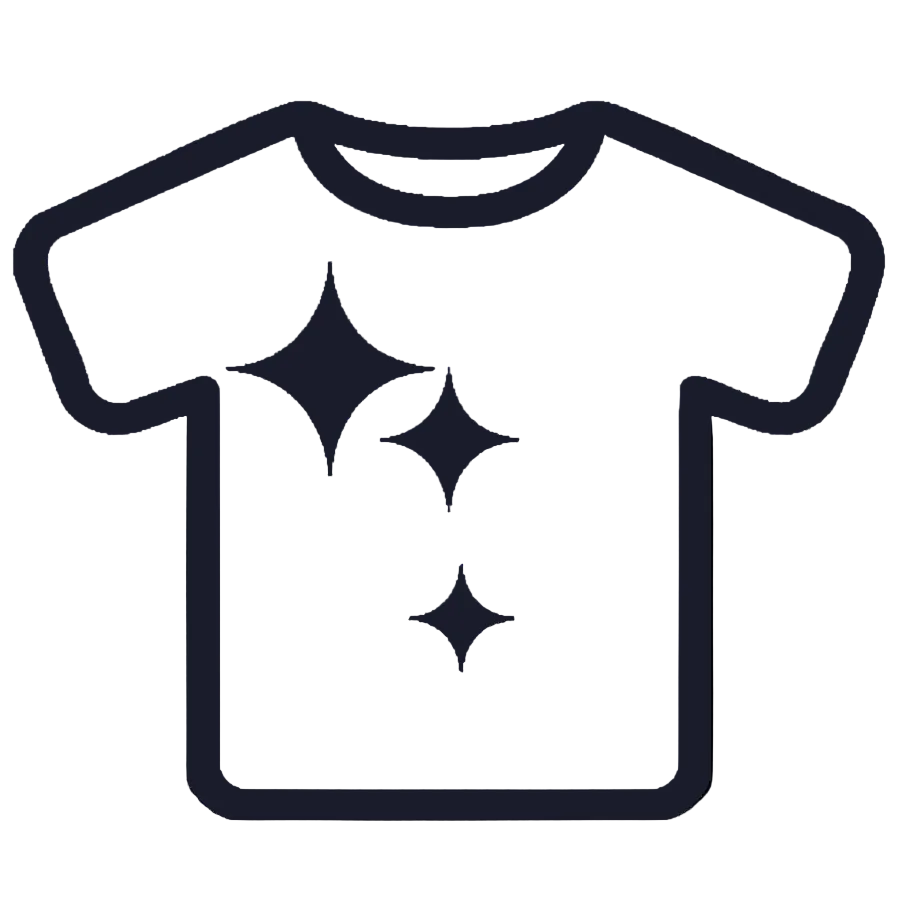 Black outline of a t-shirt with star designs on a white background