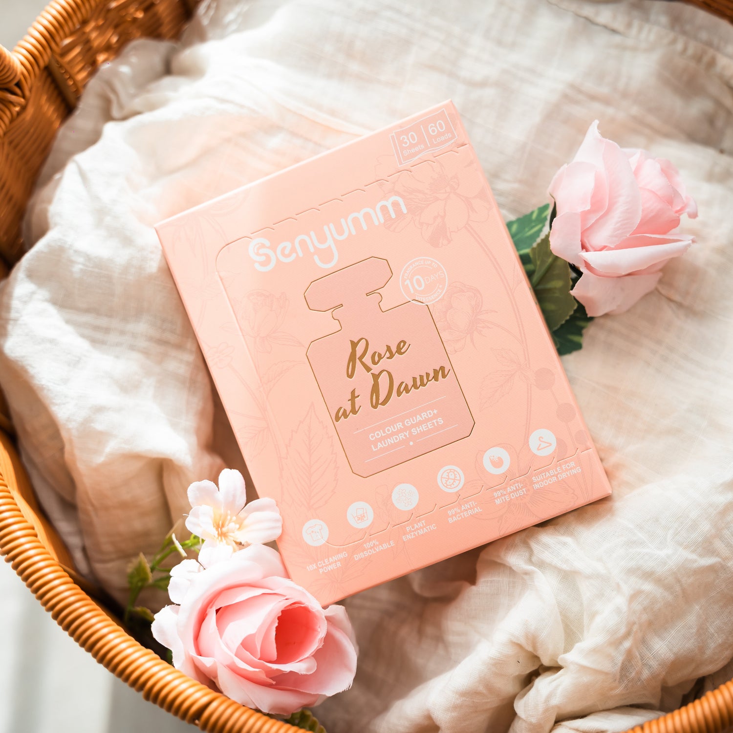 Senyumm Rose at Dawn fine fragrance laundry sheet box — Colour Guard+ formula
